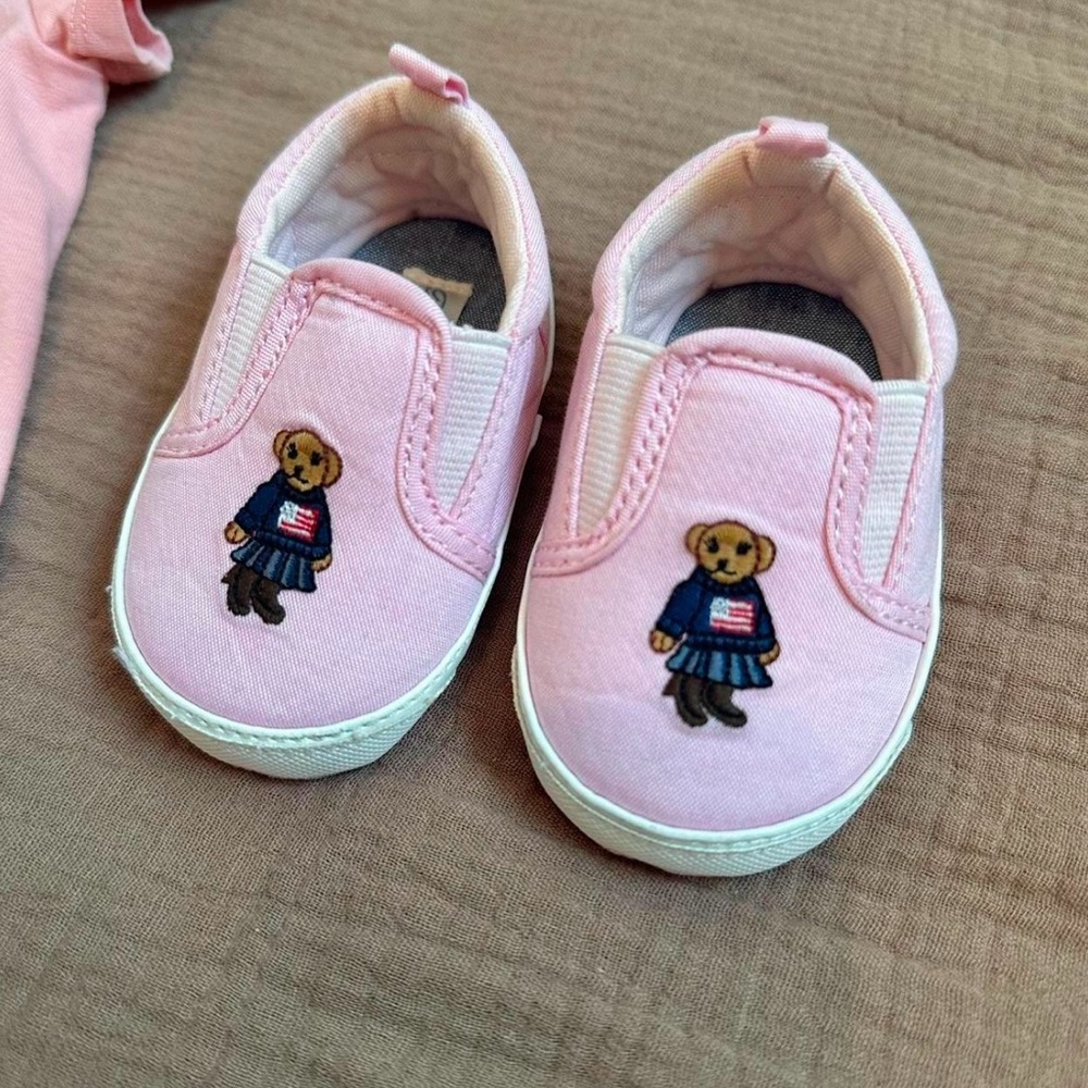 RARE Pink Polo Embroidered Kids Slip-On Shoes
